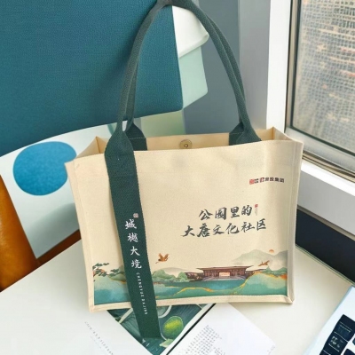 飘带款托特包定制帆布包礼品袋棉布袋高端斜跨单肩立体袋