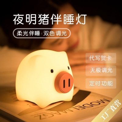 夜明珠猪猪情感硅胶灯旋转开关USB小夜灯猪年礼品卡通充电LED台灯