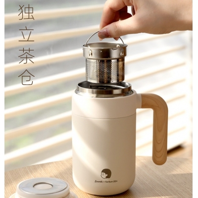 不锈钢咖啡杯木制把手马克杯高颜值女生水杯定制