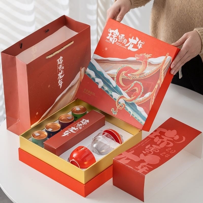 沏一杯茶瑞雪兆龙年茶和茶杯套装送客户的商务礼