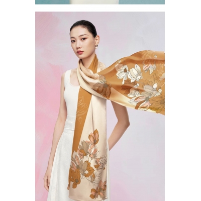 万事利国风丝巾礼盒真丝丝巾女长巾披肩外搭送中秋节礼物妈妈礼品