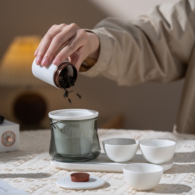 快客杯户外旅游陶瓷一壶三杯玻璃便携式旅行功夫茶具套装简约